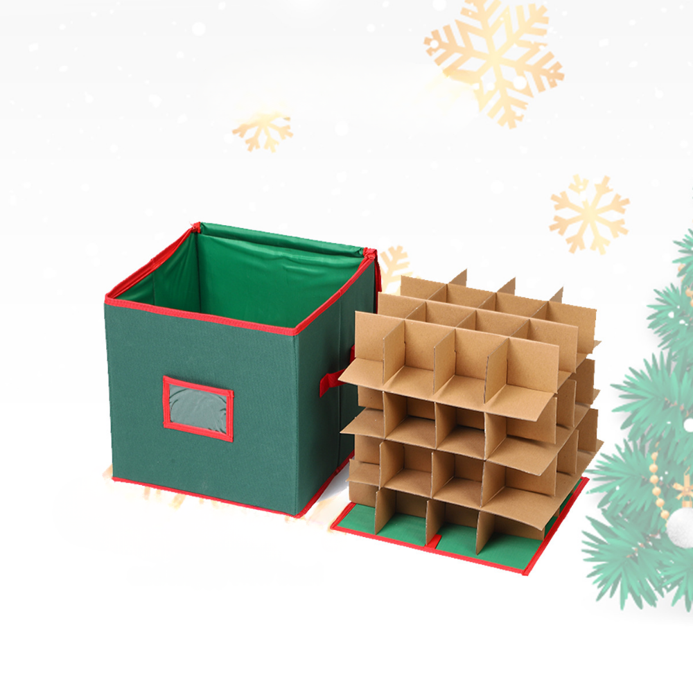Christmas Ornament Storage Box with Adjustable Dividers and Viewing Window