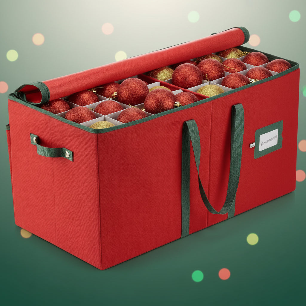 Christmas Ornament Storage Tote with Adjustable Dividers, Up to 128 Ornaments