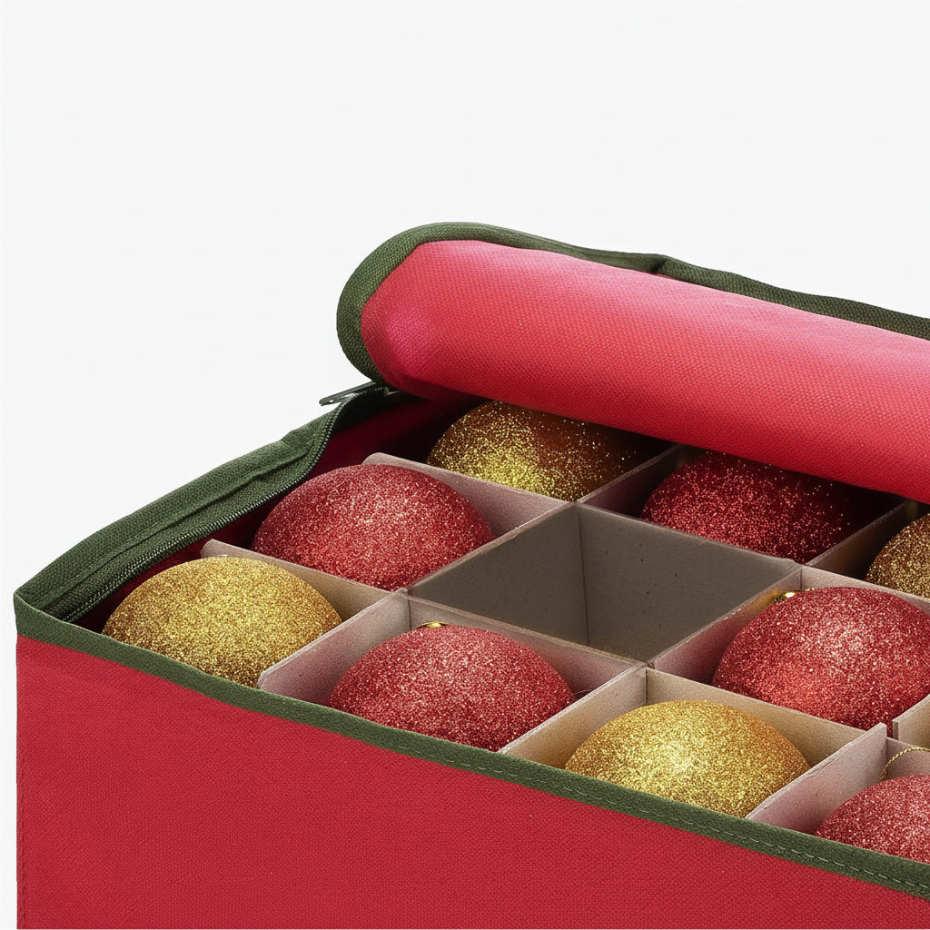 Christmas Ornament Storage Tote with Adjustable Dividers, Up to 128 Ornaments