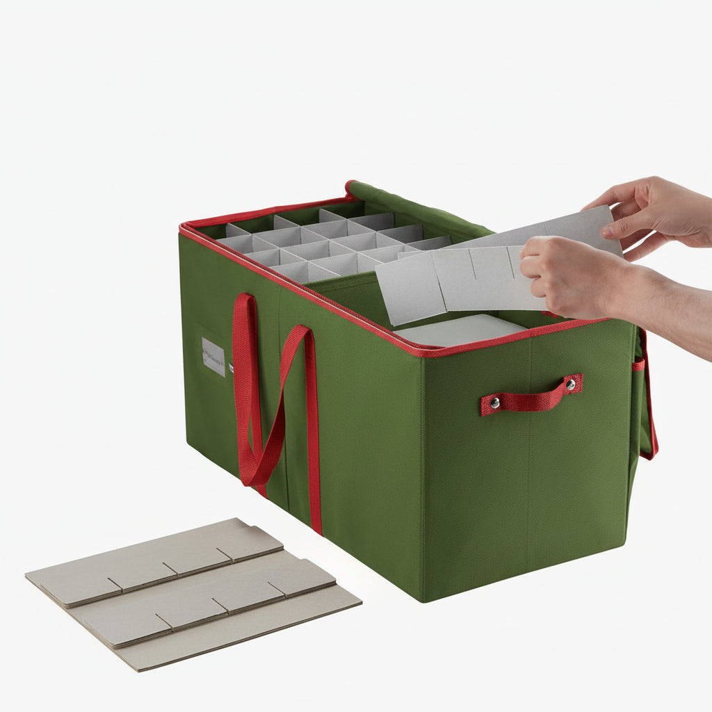 Christmas Ornament Storage Tote with Adjustable Dividers, Up to 128 Ornaments
