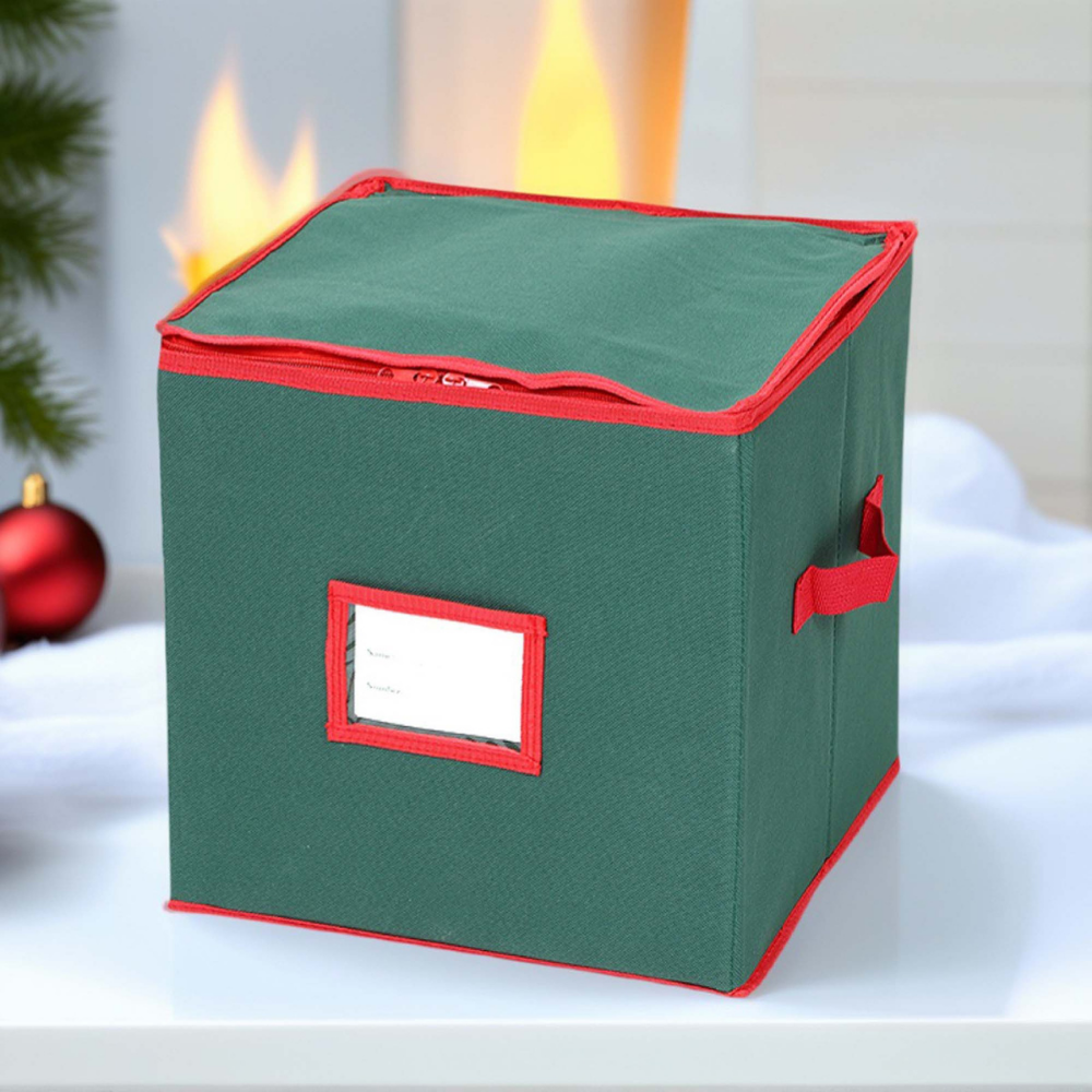 Christmas Ornament Storage Box with Adjustable Dividers and Viewing Window