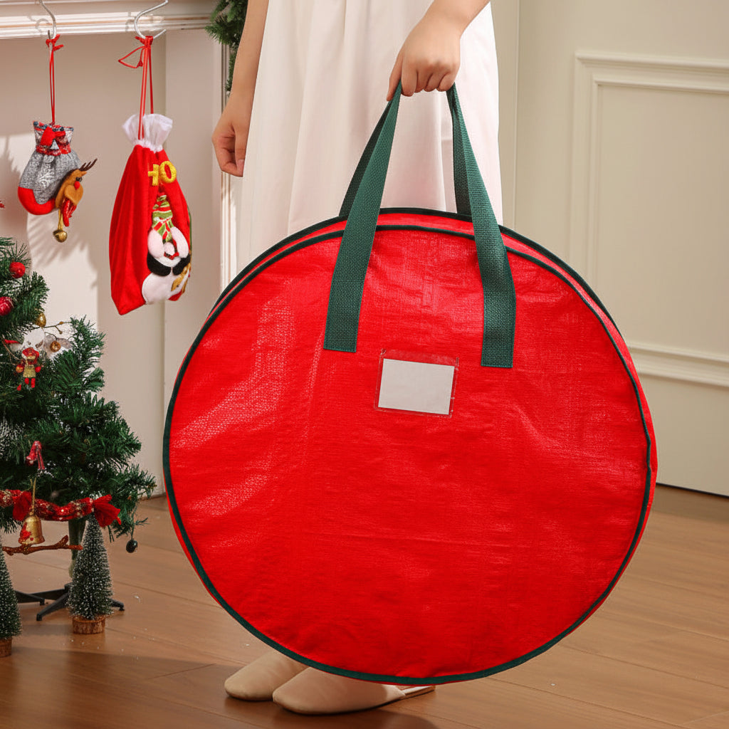 Round Zippered Christmas Storage Bag for Wreaths and Ornaments