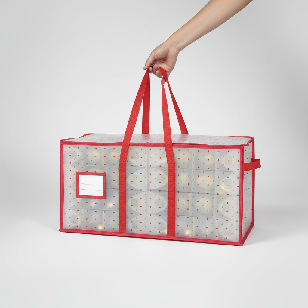 Zippered Clear Ornament Storage Box with Double-Sided Trays, Up to 128 Ornaments