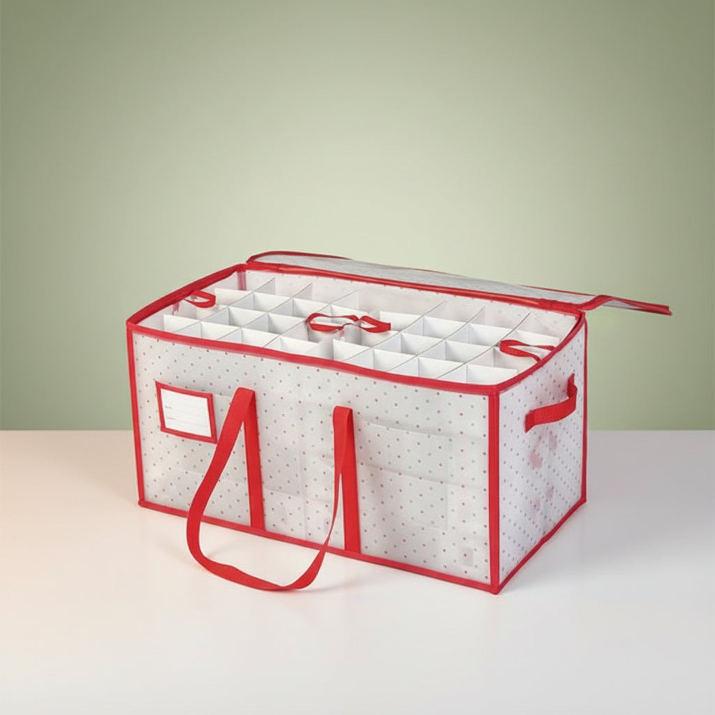 Zippered Clear Ornament Storage Box with Double-Sided Trays, Up to 128 Ornaments