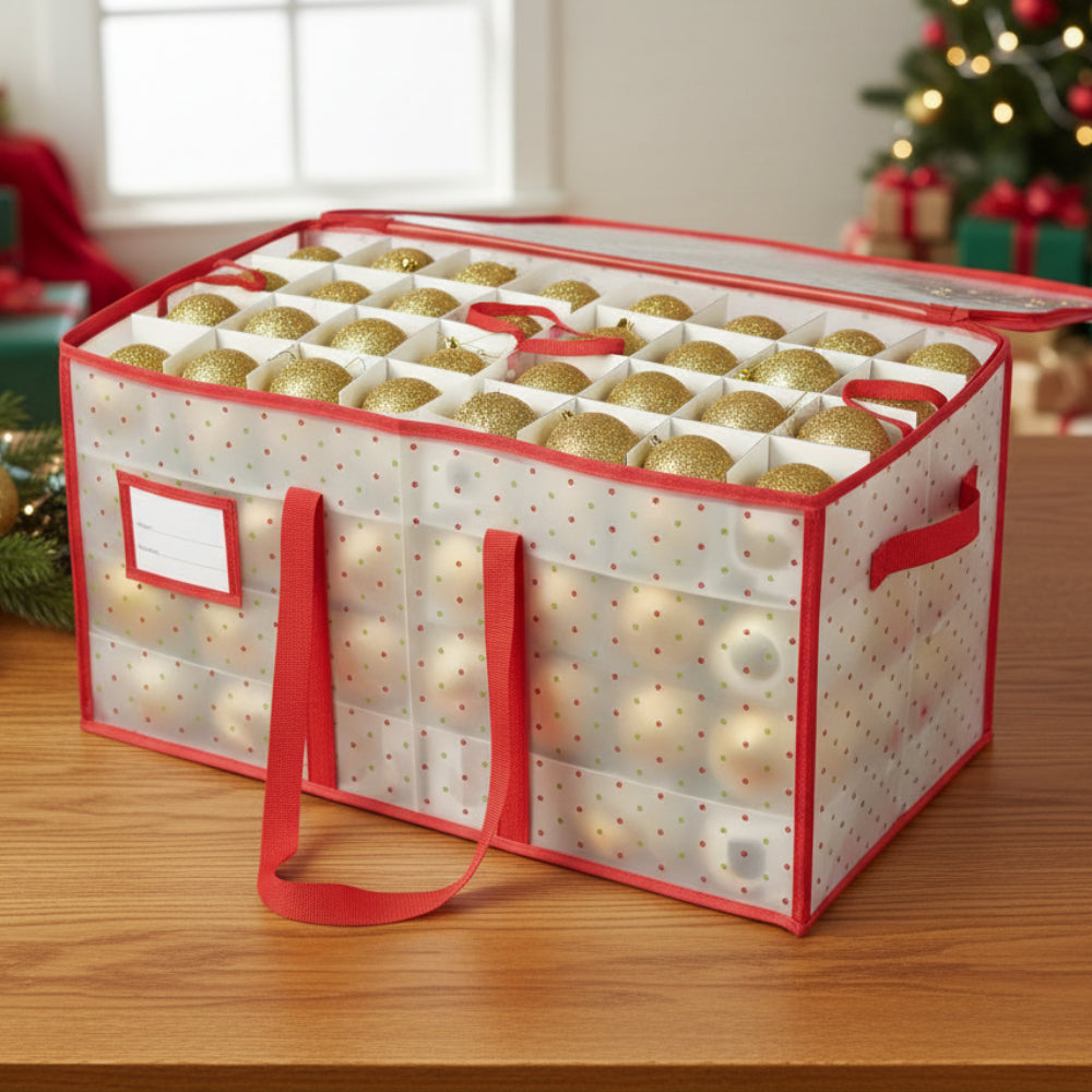 Zippered Clear Ornament Storage Box with Double-Sided Trays, Up to 128 Ornaments