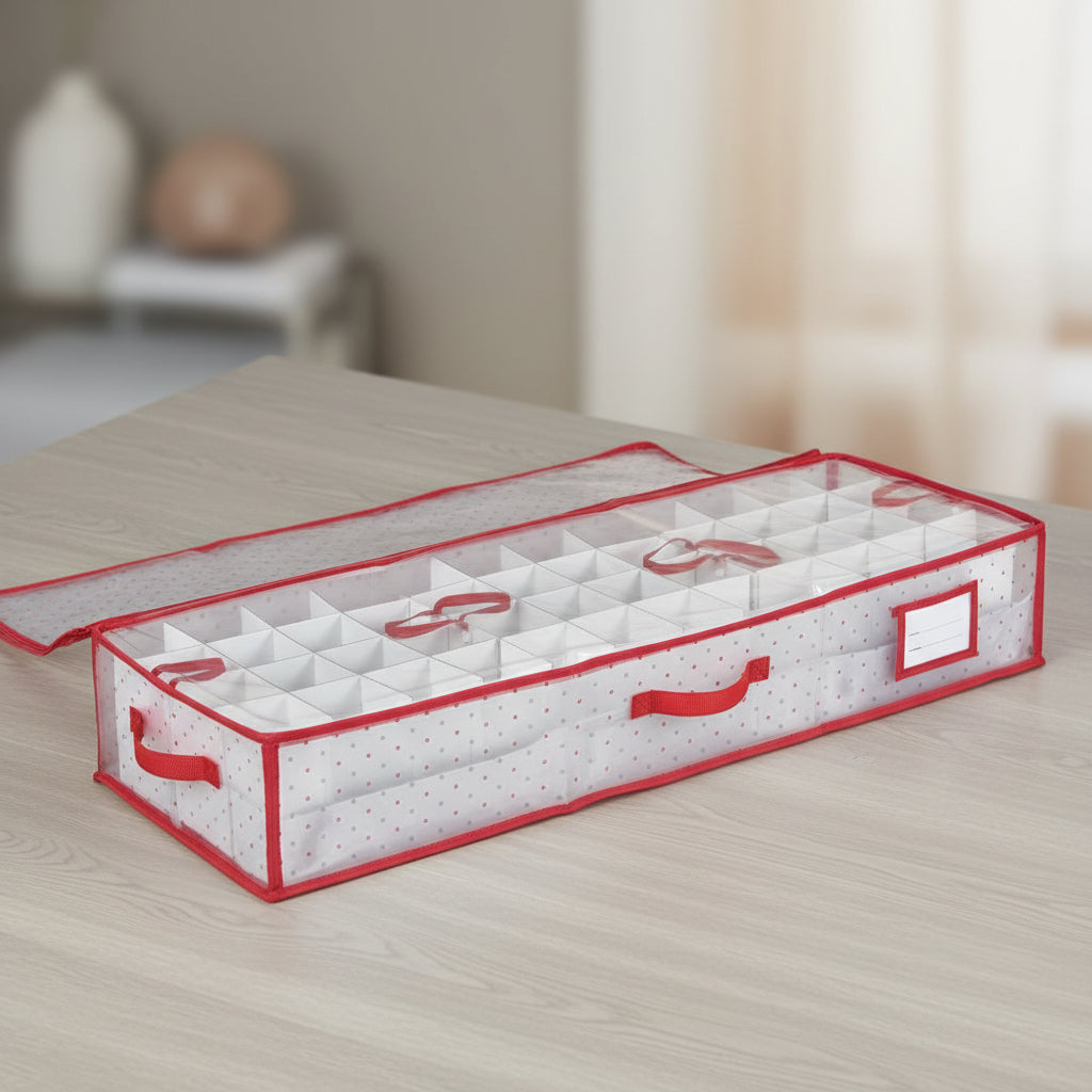 Zippered Clear Ornament Storage Box with Double-Sided Trays, Up to 128 Ornaments