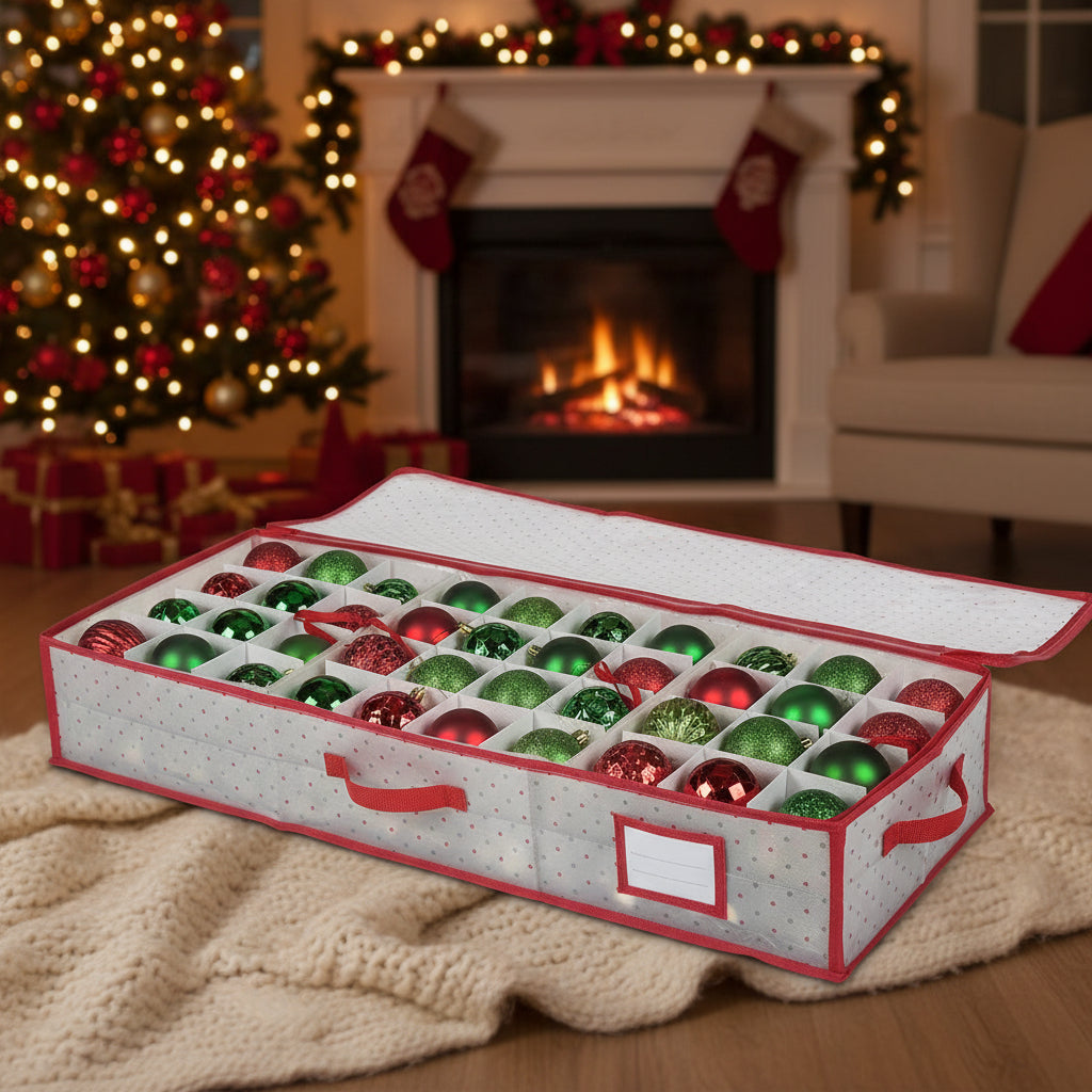 Zippered Clear Ornament Storage Box with Double-Sided Trays, Up to 128 Ornaments