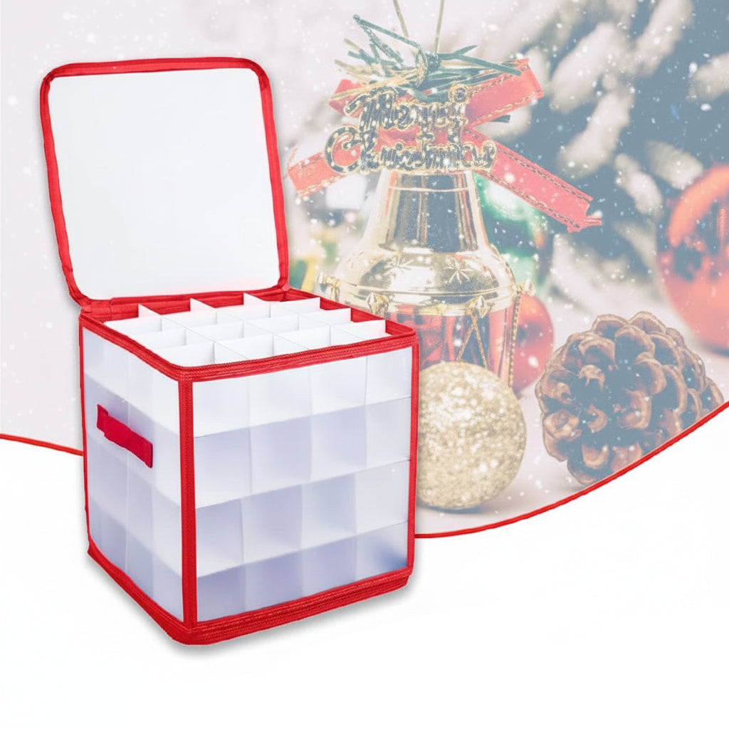 Clear Christmas Ornament Storage Cube with Zipper and Dividers