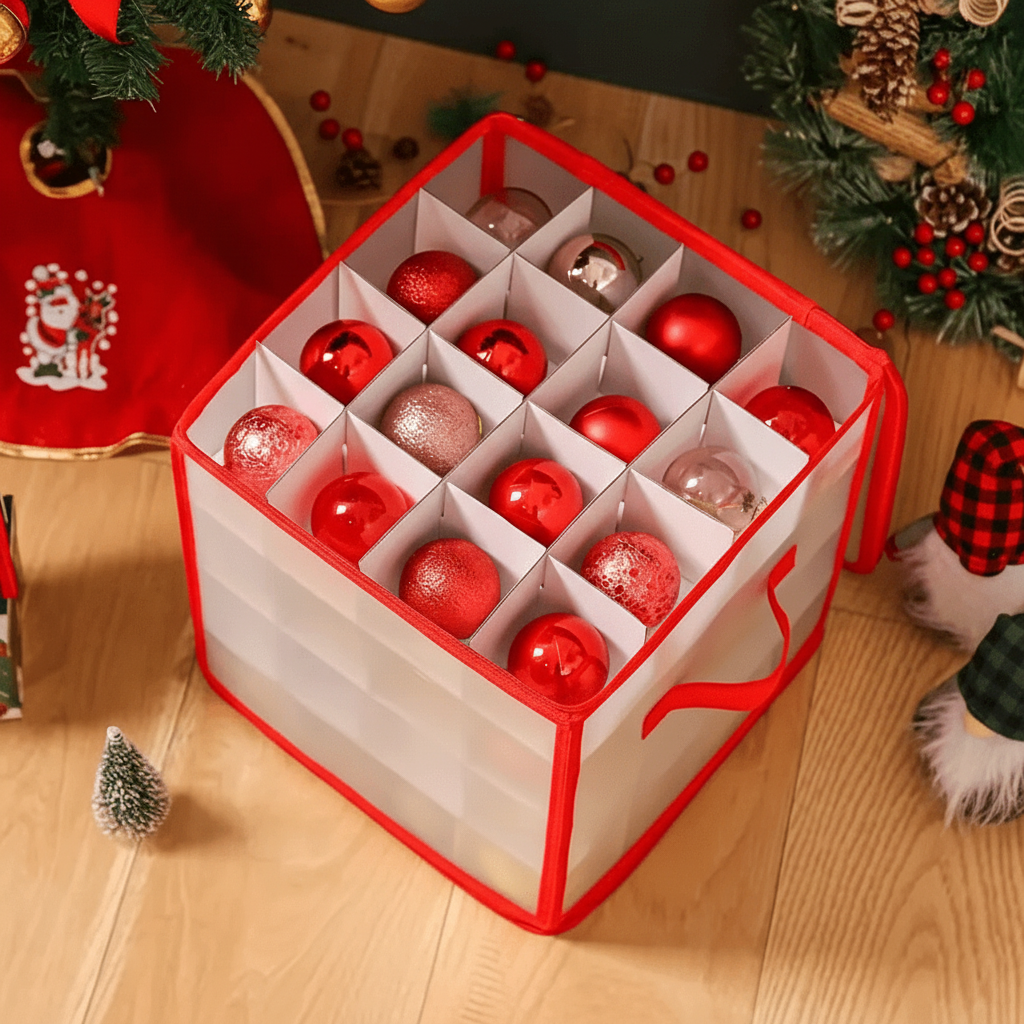 Clear Christmas Ornament Storage Cube with Zipper and Dividers