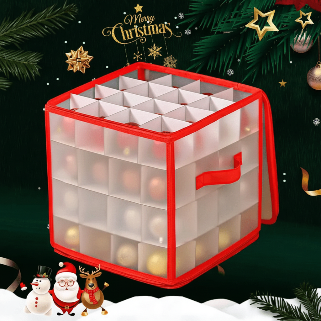 Clear Christmas Ornament Storage Cube with Zipper and Dividers