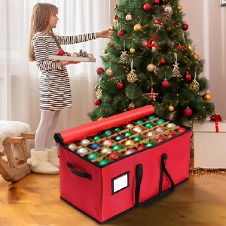 Stackable Fabric Ornament Storage Box with 3 Trays and Rope Handles