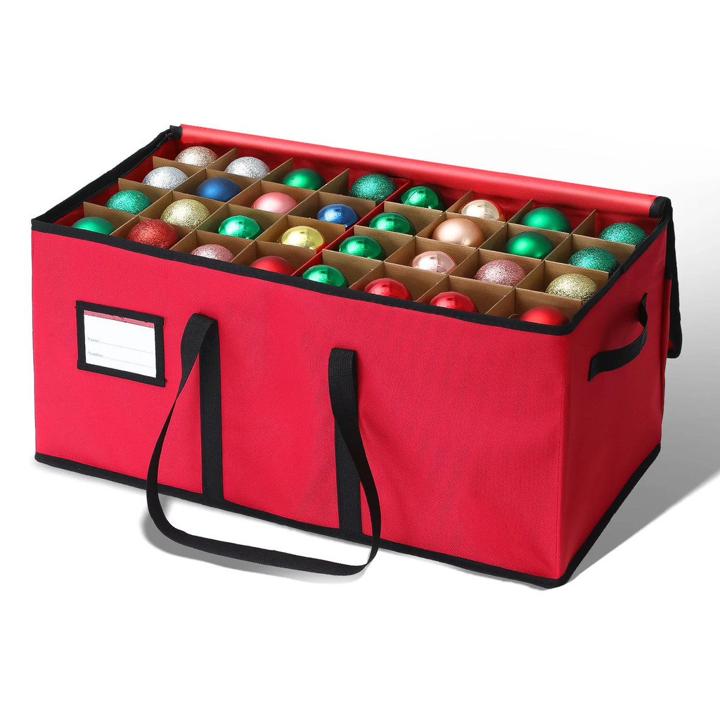 Stackable Fabric Ornament Storage Box with 3 Trays and Rope Handles