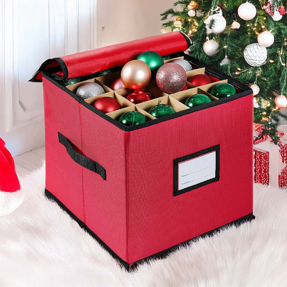 Christmas Ornament Storage Box with 3 Removable Trays, 600D Oxford Fabric