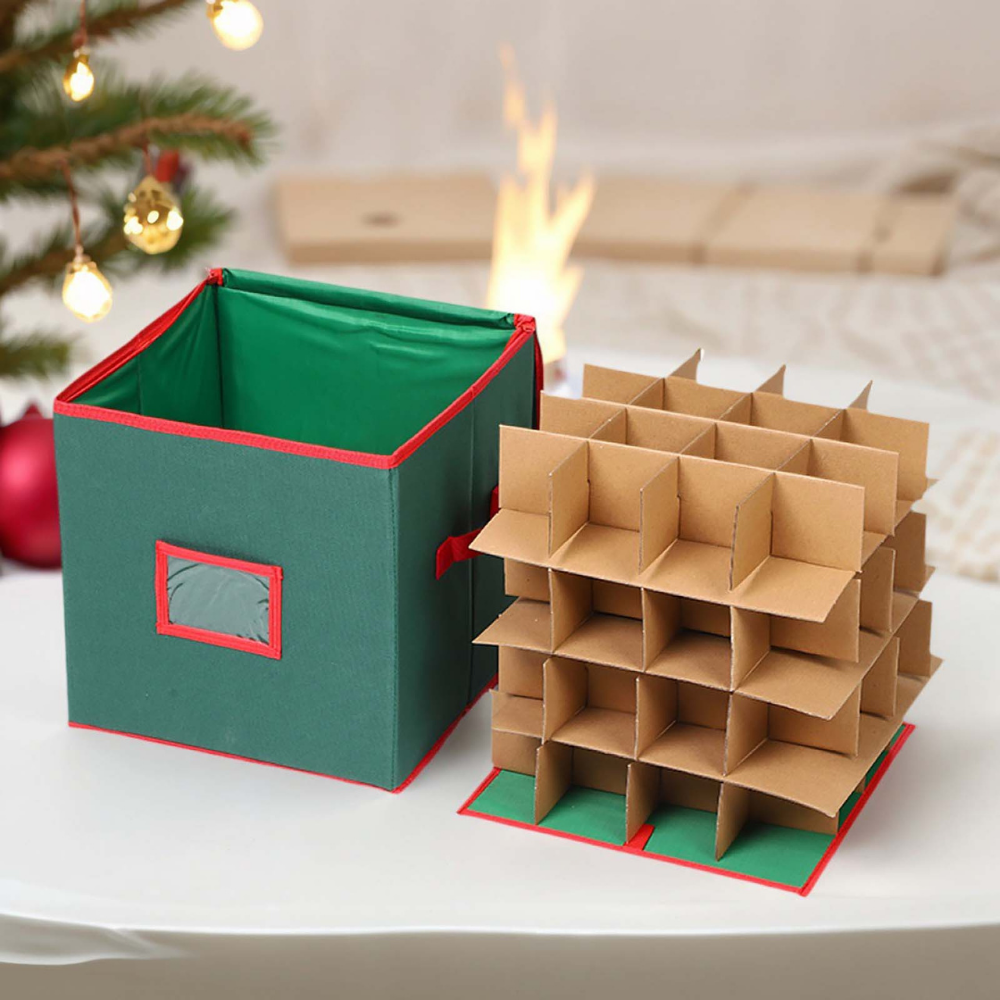 Christmas Ornament Storage Box with 3 Removable Trays, 600D Oxford Fabric