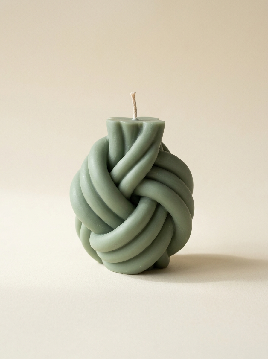 Aria Knot Candle - sage green front view