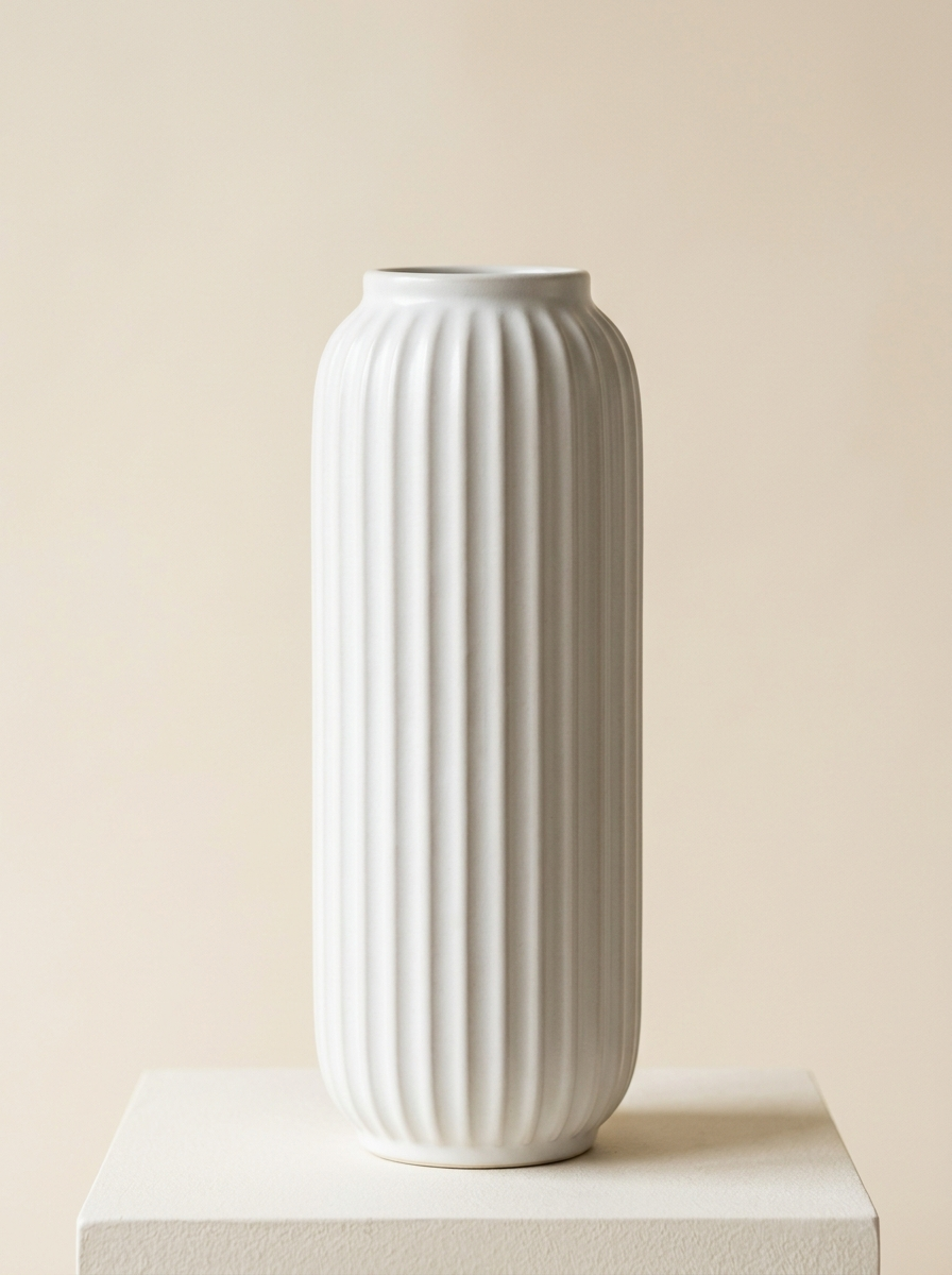 Cloud Ribbed Ceramic Vase - front view