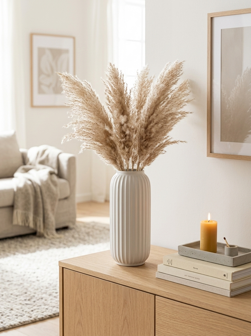 Cloud Ribbed Ceramic Vase - styled with pampas grass