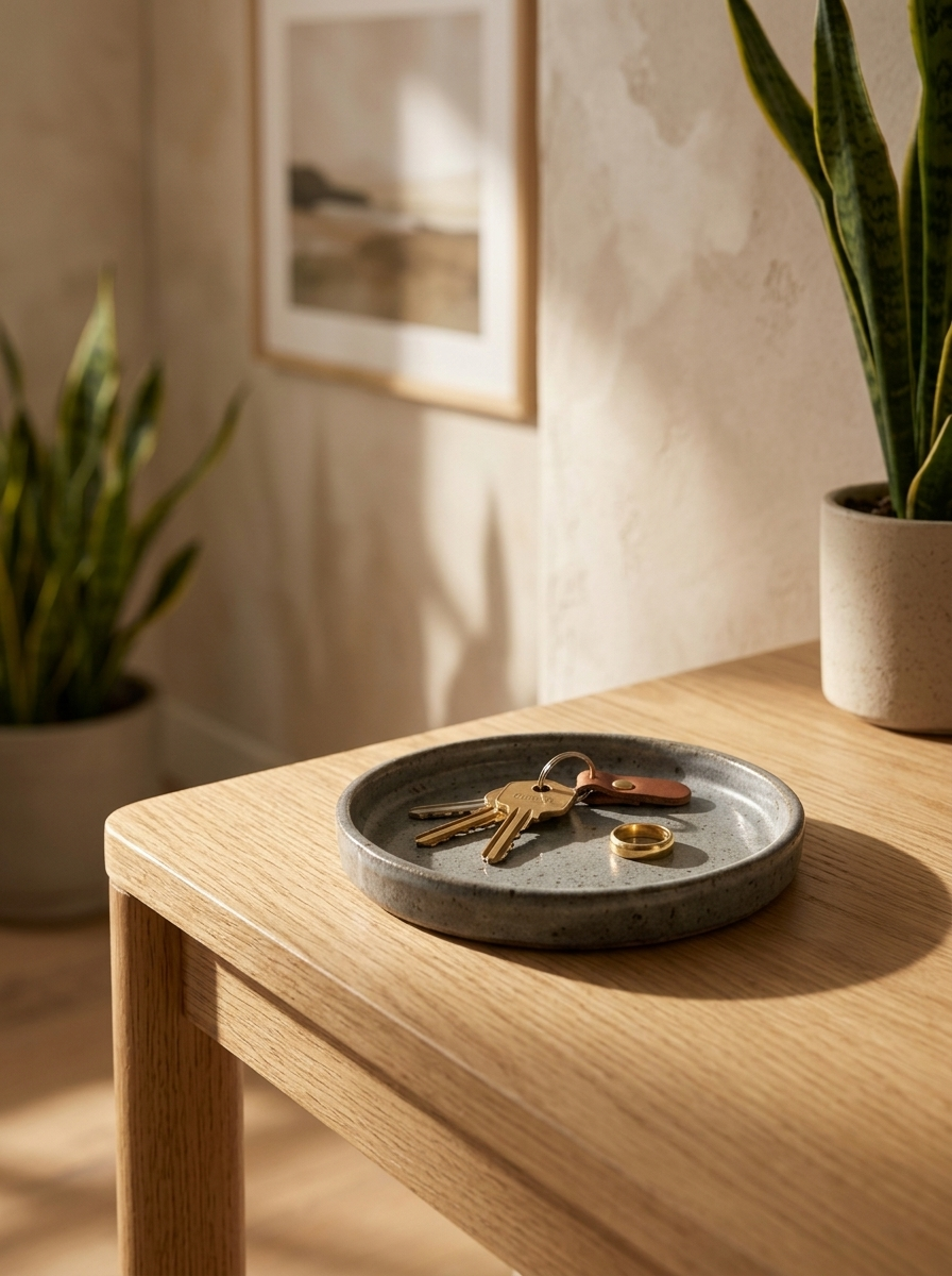 Fjord Speckled Catchall Tray - holding keys on a console