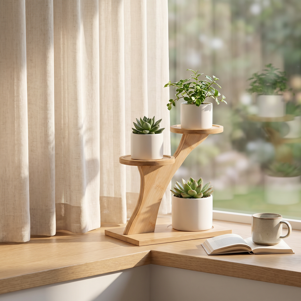 2 Tier Bamboo Desktop Flower Pot Holder for Indoor Plants and Succulents 2