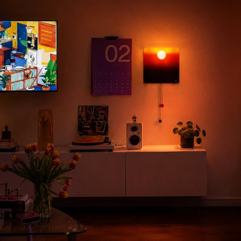 Artistic cordless rechargeable sunset wall light with pull-cord control and adjustable brightness 5