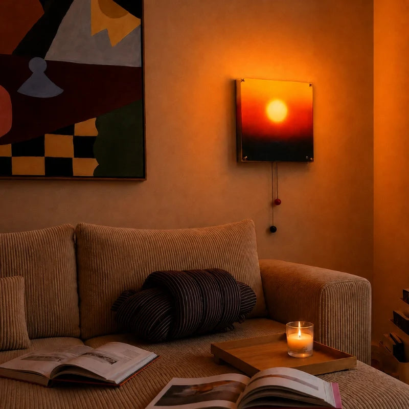 Artistic cordless rechargeable sunset wall light with pull-cord control and adjustable brightness 7