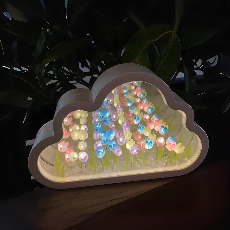 Bloomfinity Eternal Glow mirrored cloud-shaped night light with 20 glowing tulips 10