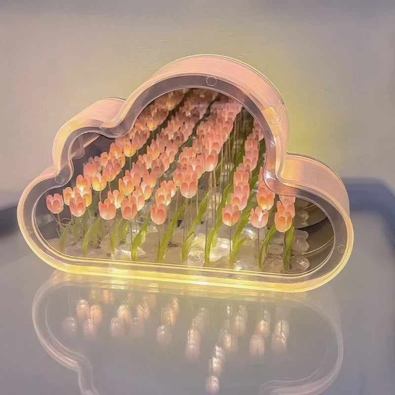 Bloomfinity Eternal Glow mirrored cloud-shaped night light with 20 glowing tulips 11