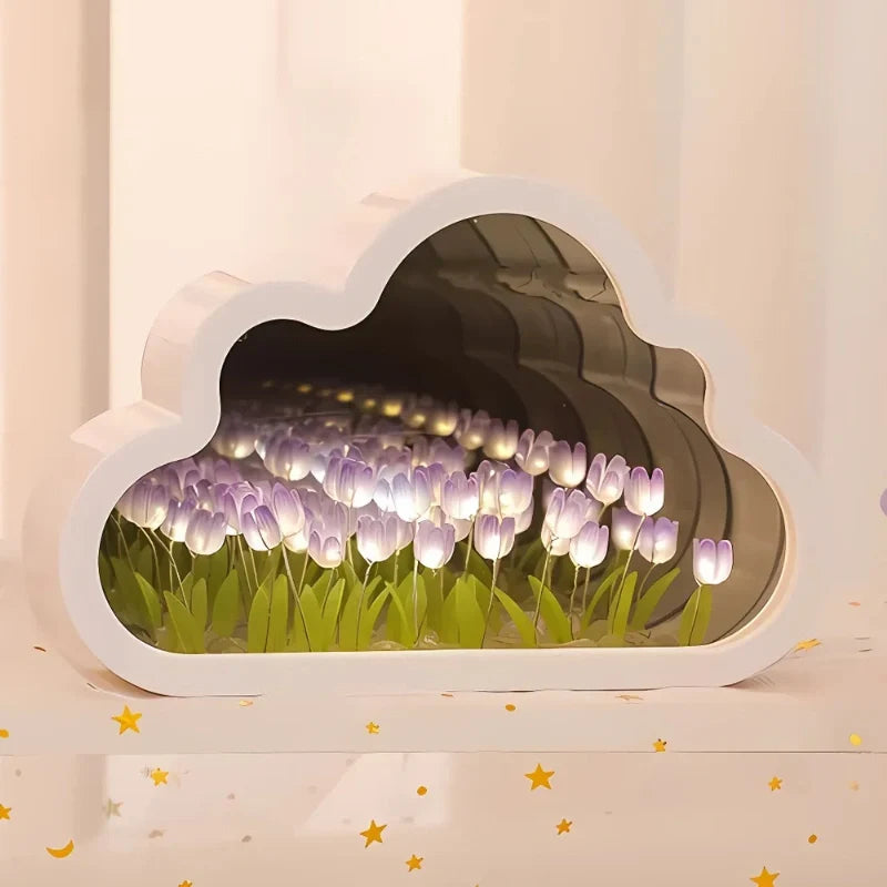 Bloomfinity Eternal Glow mirrored cloud-shaped night light with 20 glowing tulips 12