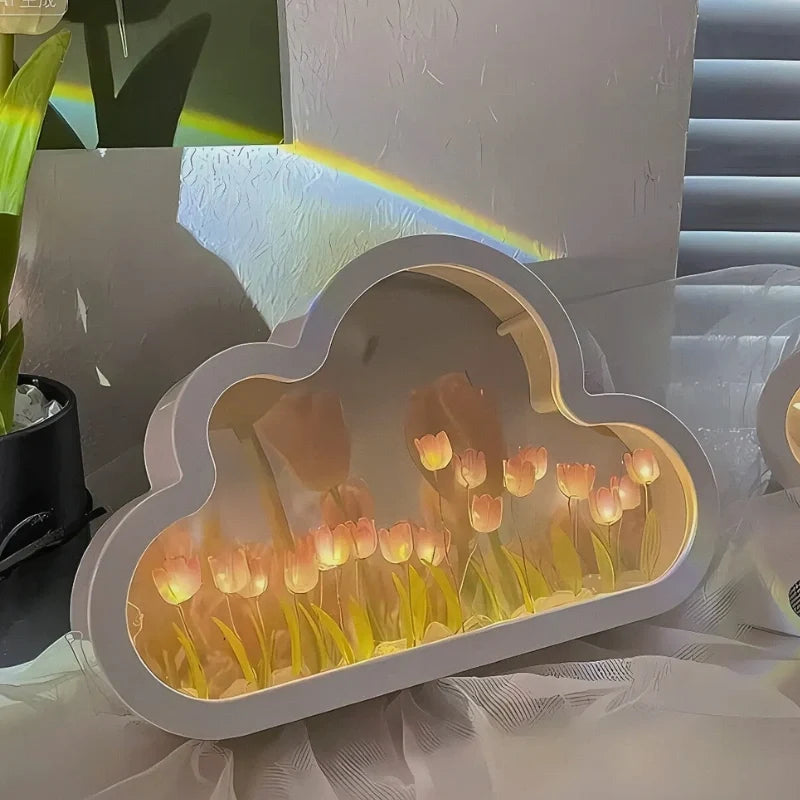 Bloomfinity Eternal Glow mirrored cloud-shaped night light with 20 glowing tulips 13