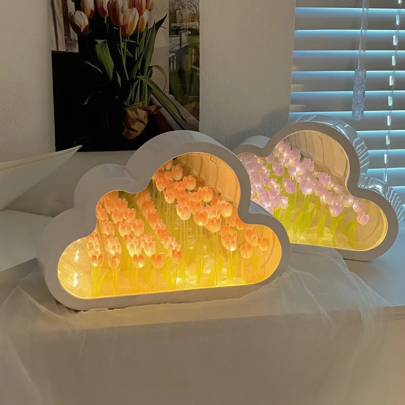 Bloomfinity Eternal Glow mirrored cloud-shaped night light with 20 glowing tulips 2