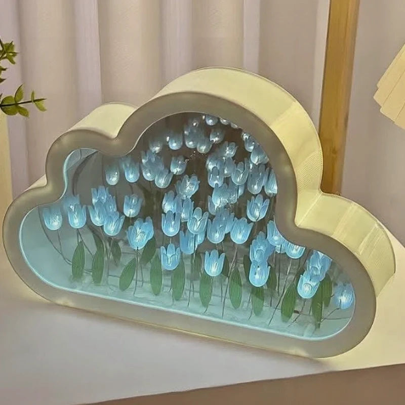 Bloomfinity Eternal Glow mirrored cloud-shaped night light with 20 glowing tulips 3