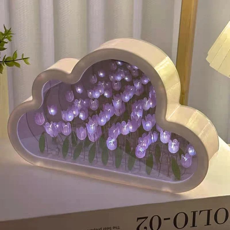 Bloomfinity Eternal Glow mirrored cloud-shaped night light with 20 glowing tulips 4