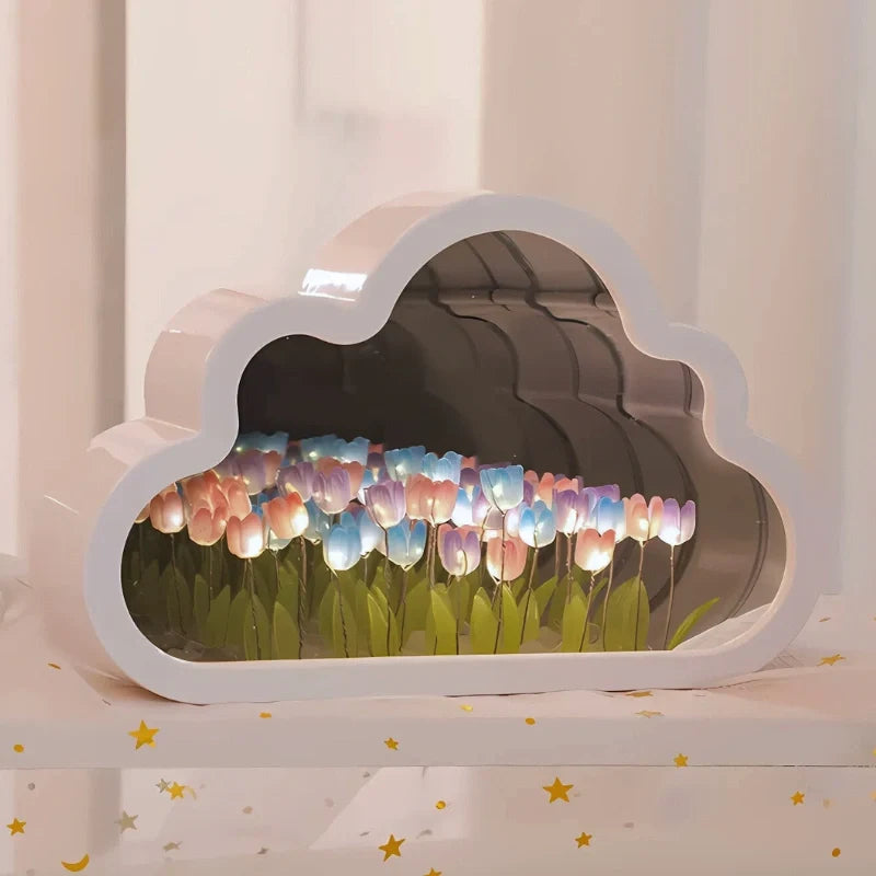 Bloomfinity Eternal Glow mirrored cloud-shaped night light with 20 glowing tulips 5