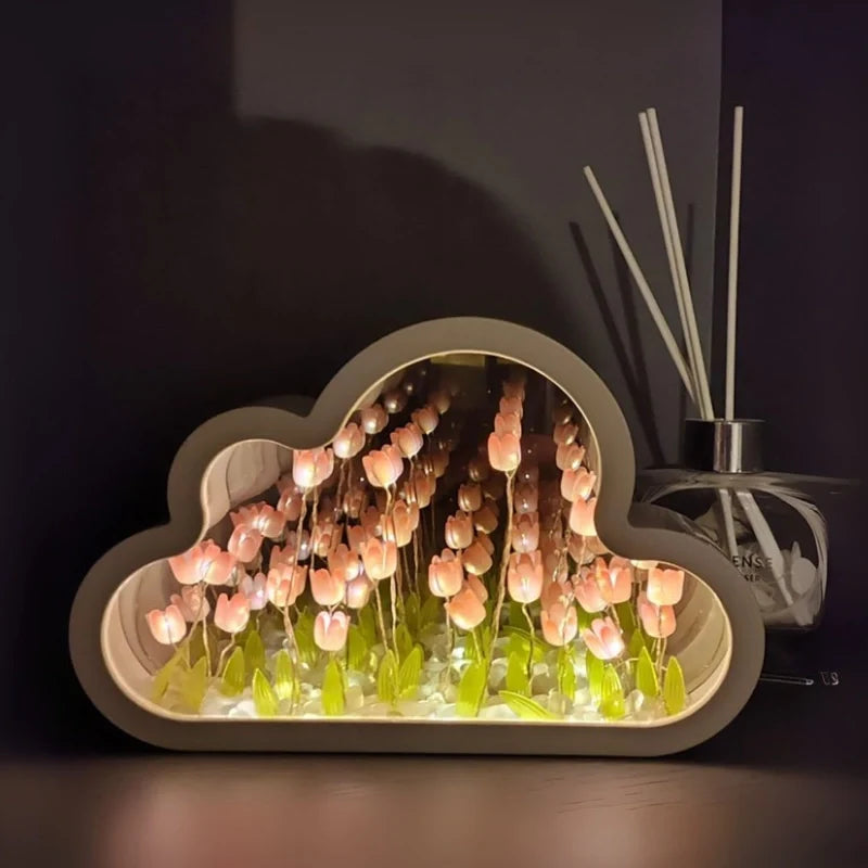 Bloomfinity Eternal Glow mirrored cloud-shaped night light with 20 glowing tulips 6