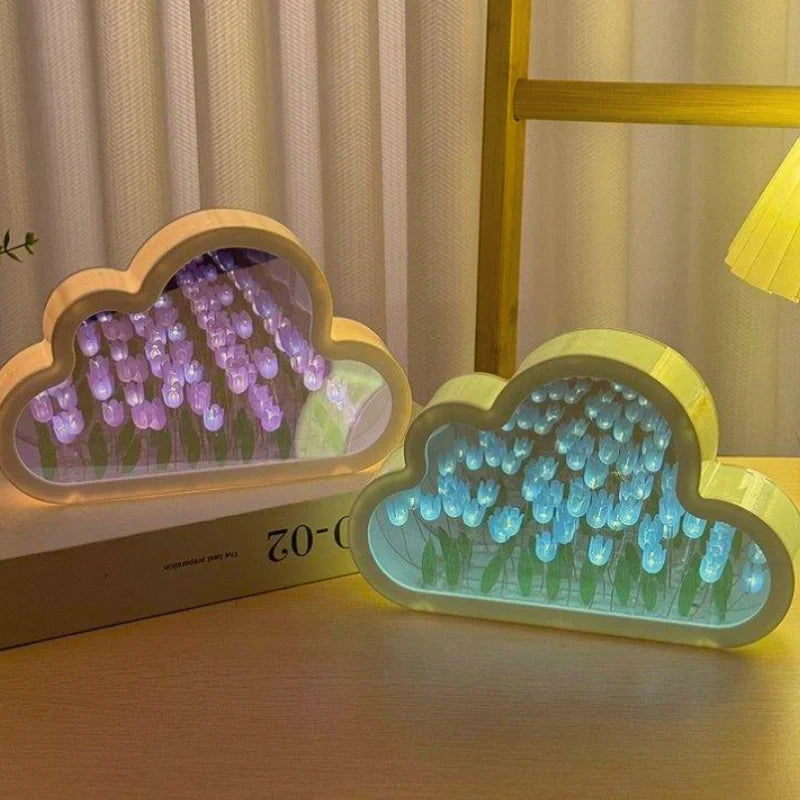 Bloomfinity Eternal Glow mirrored cloud-shaped night light with 20 glowing tulips 7