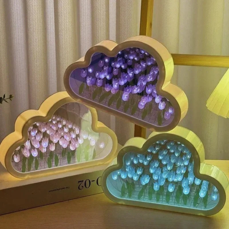Bloomfinity Eternal Glow mirrored cloud-shaped night light with 20 glowing tulips 8
