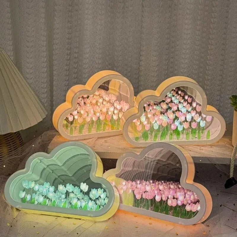 Bloomfinity Eternal Glow mirrored cloud-shaped night light with 20 glowing tulips 9