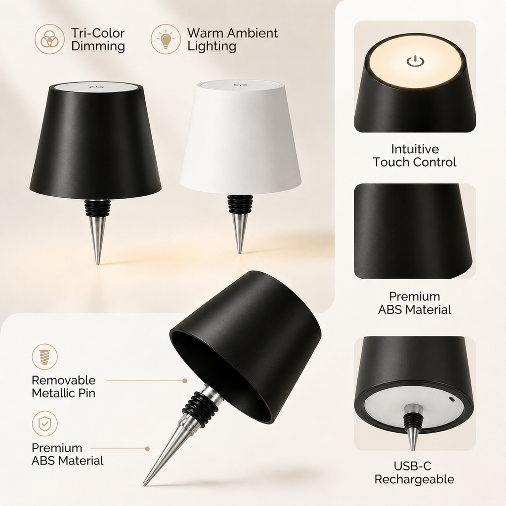 Stylish bottle stopper lamp that transforms any bottle into a beautiful table lamp. 3