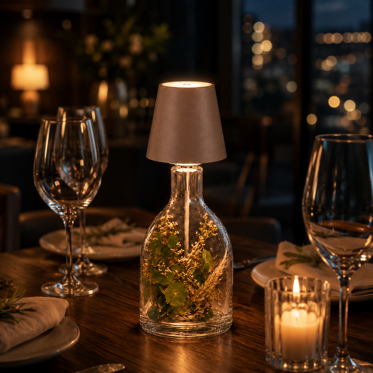 Stylish bottle stopper lamp that transforms any bottle into a beautiful table lamp. 6