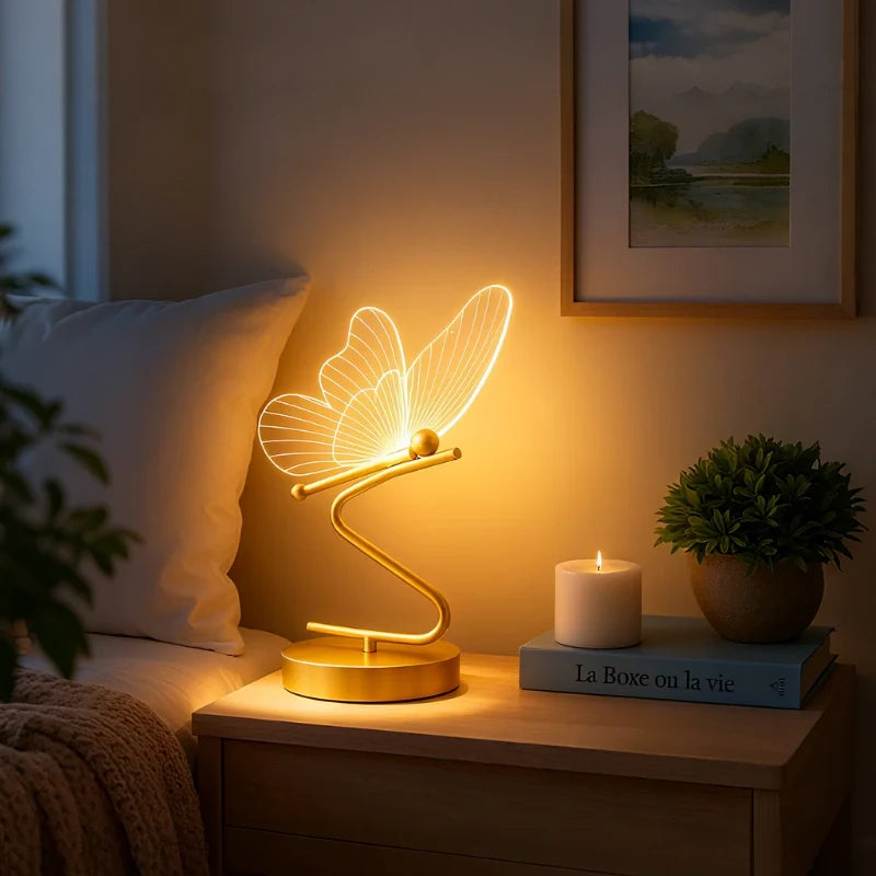 Butterfly-inspired wing table lamp with acrylic panels and adjustable lighting, rechargeable battery powered 2