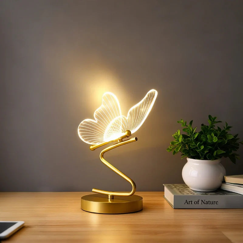 Butterfly-inspired wing table lamp with acrylic panels and adjustable lighting, rechargeable battery powered 3