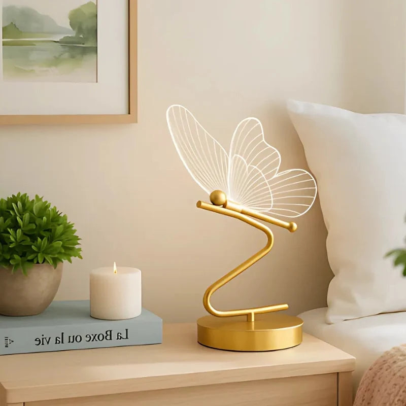 Butterfly-inspired wing table lamp with acrylic panels and adjustable lighting, rechargeable battery powered 5