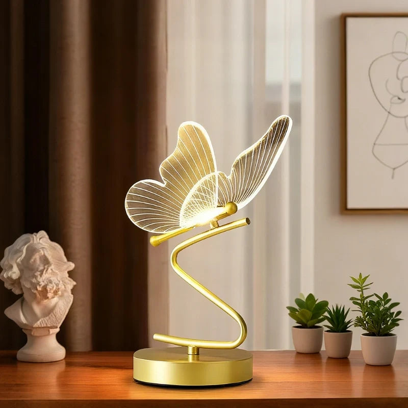 Butterfly-inspired wing table lamp with acrylic panels and adjustable lighting, rechargeable battery powered 6