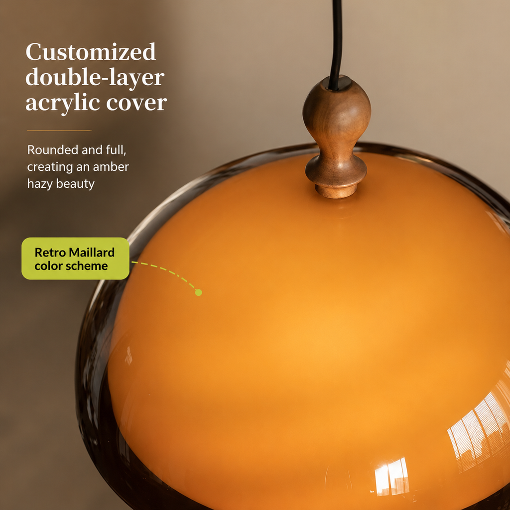 Adjustable ceiling pendant light with orange shade and vintage design. 5