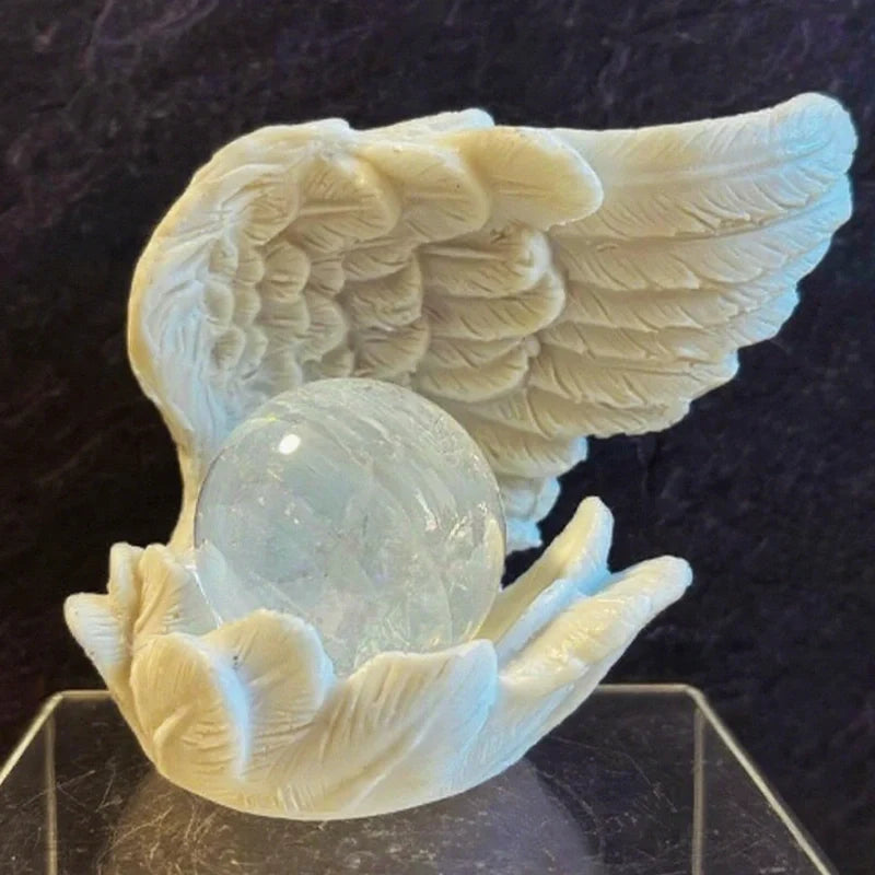 Celestial angel wings resin candle holder with intricate feathered detail and ethereal glow 14