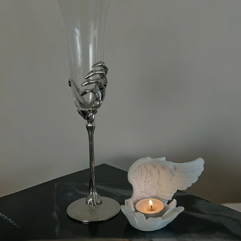 Celestial angel wings resin candle holder with intricate feathered detail and ethereal glow 7