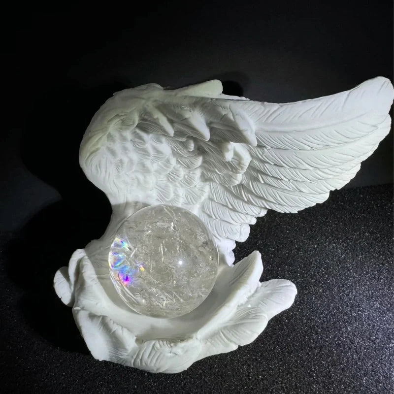 Celestial angel wings resin candle holder with intricate feathered detail and ethereal glow 8