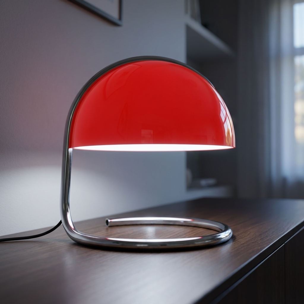Retro coiled chrome mushroom table lamp with domed acrylic shade. 7