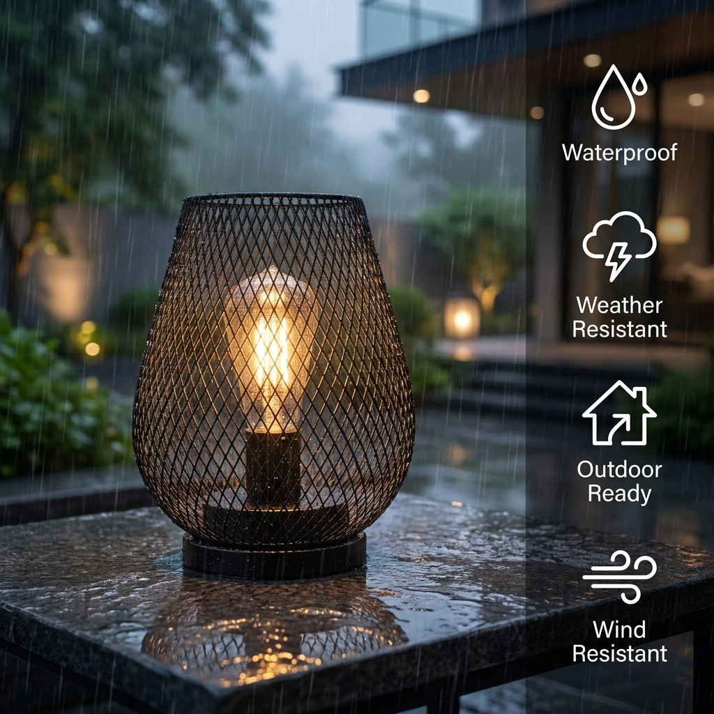 Cordless metal cage table lamp with warm light for indoor and outdoor use. 4