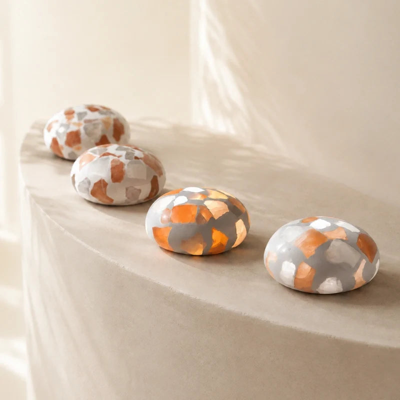 Handcrafted cordless mineral glow lamp with warm ambient light on a table 6